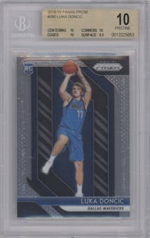 Luka Doncic from the 2018-19 Panini Prizm set graded by Beckett and given an overall grade of 10.