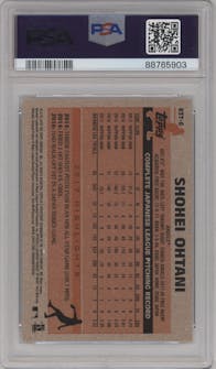 Shohei Ohtani from the 2018 Topps Chrome set graded by PSA and given an overall grade of 9.