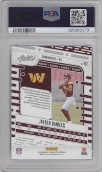 Jayden Daniels from the 2024 Panini Absolute set graded by PSA and given an overall grade of 10.