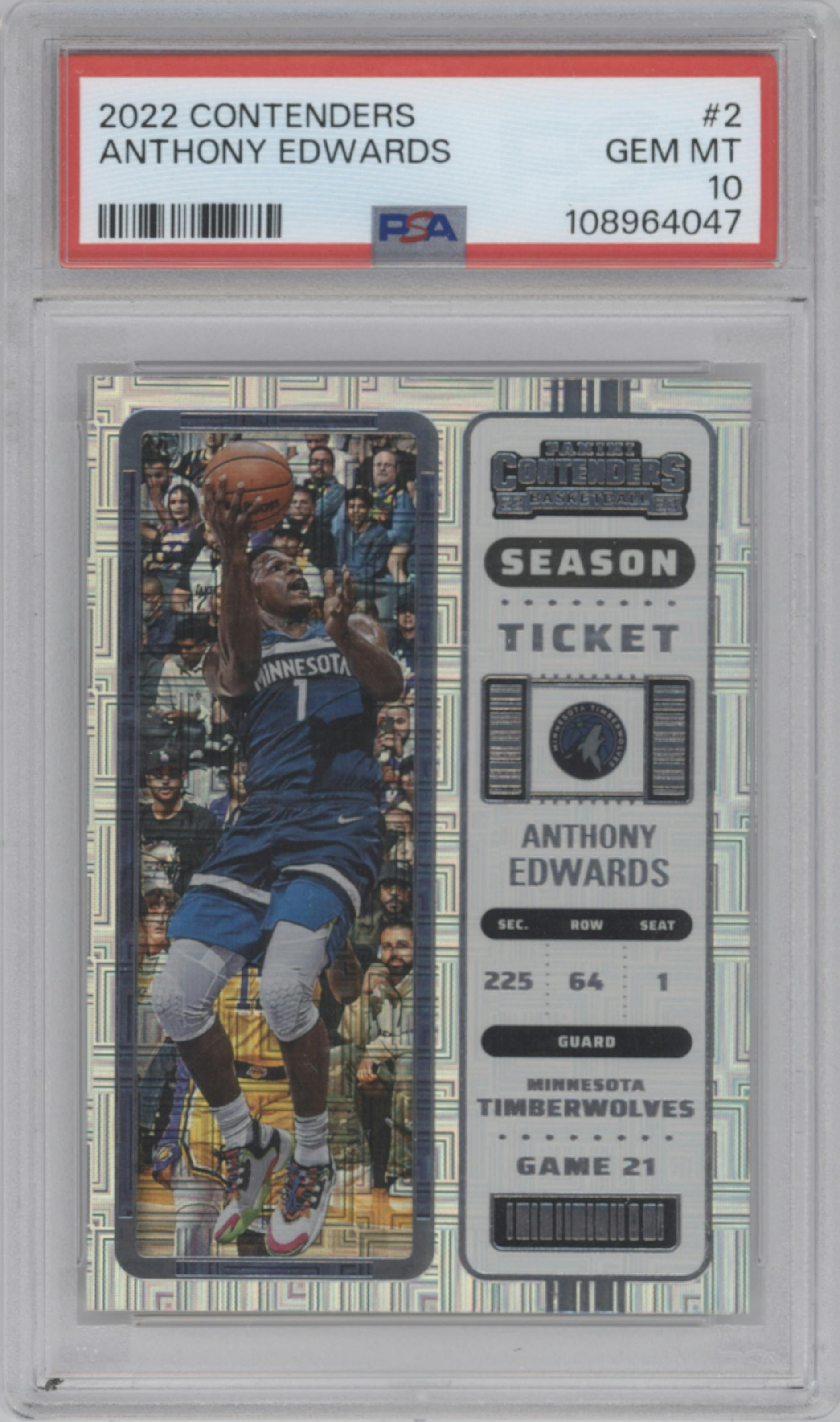 Anthony Edwards from the 2022-23 Panini Contenders set graded by PSA and given an overall grade of 10.