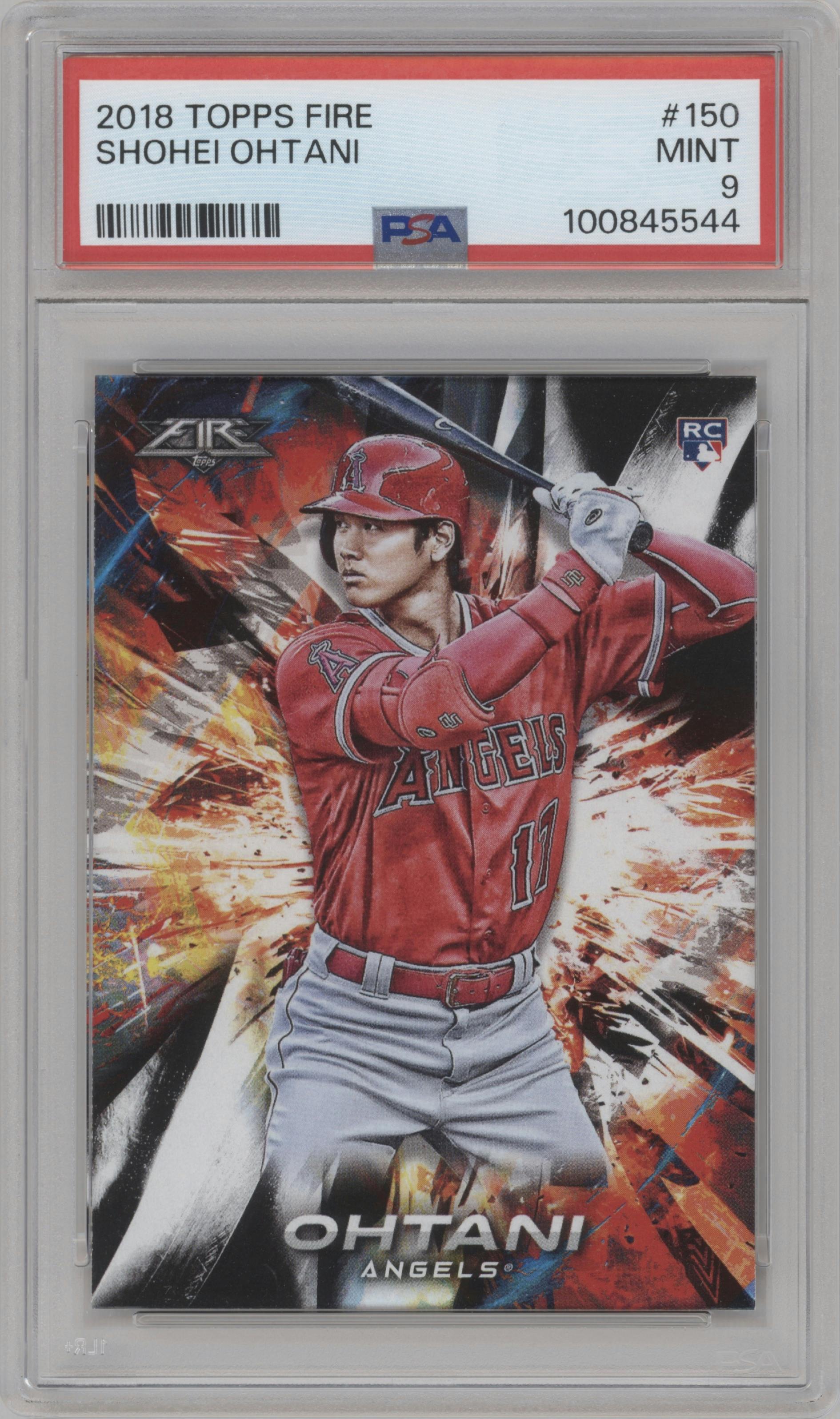 Shohei Ohtani from the 2018 Topps Fire set graded by PSA and given an overall grade of 9.