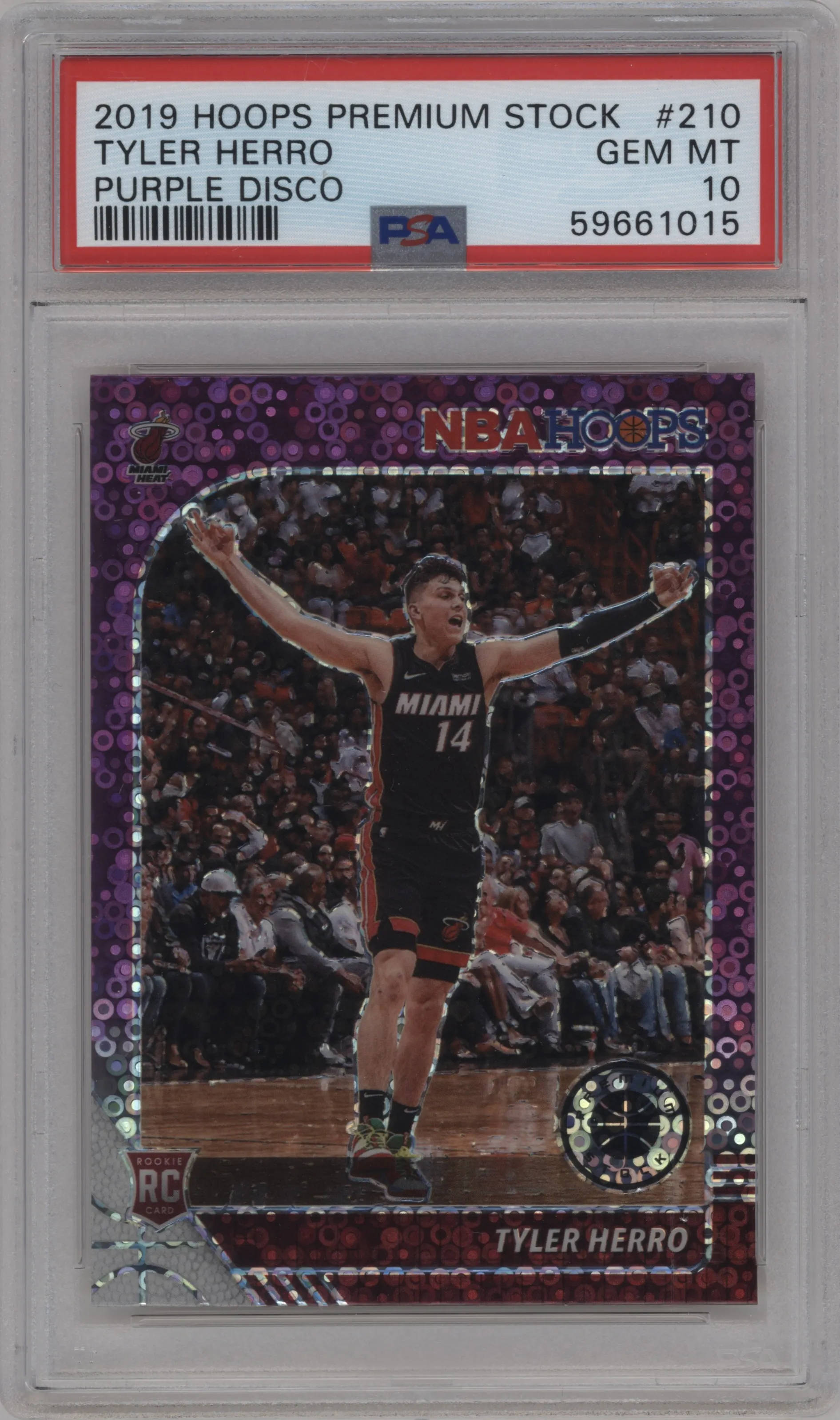 2019 Panini Hoops Premium Stock Tyler Herro Purple Disco #210 PSA 10