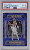 Victor Wembanyama from the 2023-24 Panini Phoenix set featuring a Blue Ice parallel graded by PSA and given an overall grade of 10.