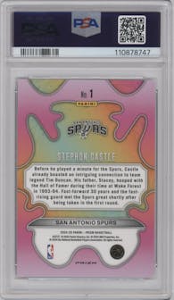 Stephon Castle from the 2024-25 Panini Prizm set graded by PSA and given an overall grade of 10.