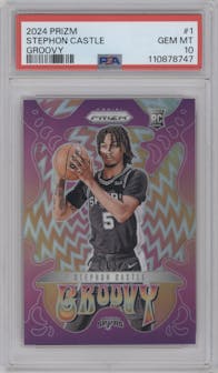 Stephon Castle from the 2024-25 Panini Prizm set graded by PSA and given an overall grade of 10.