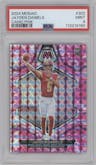 Jayden Daniels from the 2024 Panini Mosaic set featuring a Pink Camo parallel graded by PSA and given an overall grade of 9.