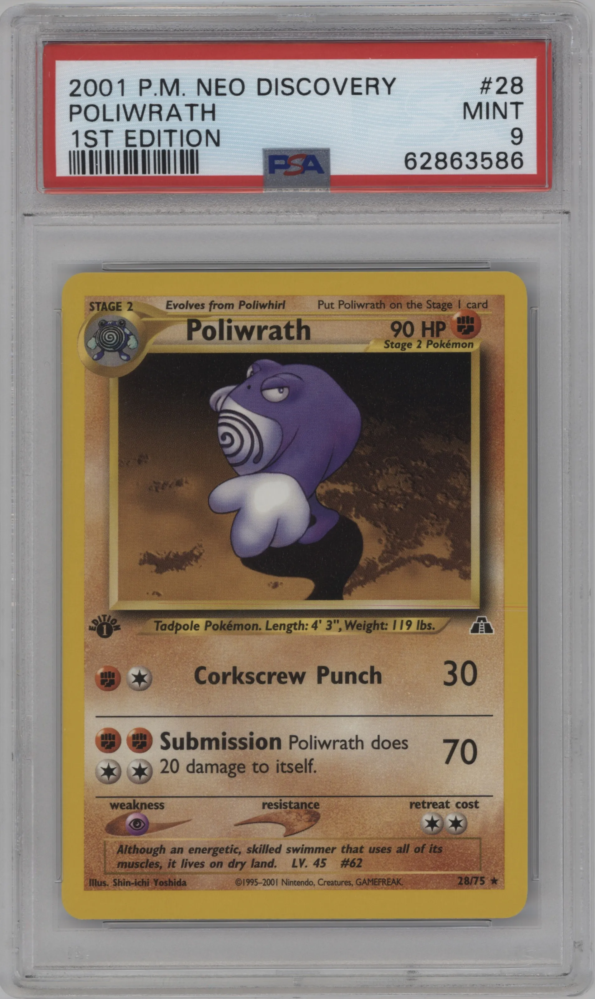 2001 Pokemon Neo Genesis Neo Discovery Poliwrath #28 PSA 9