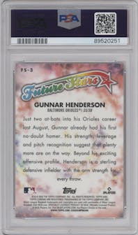 Gunnar Henderson from the 2023 Topps Chrome Logofractor Edition set graded by PSA and given an overall grade of 9.