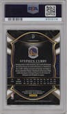 Stephen Curry from the 2020-21 Panini Select  set featuring a Red/White/Orange Shimmer parallel graded by PSA and given an overall grade of 10.