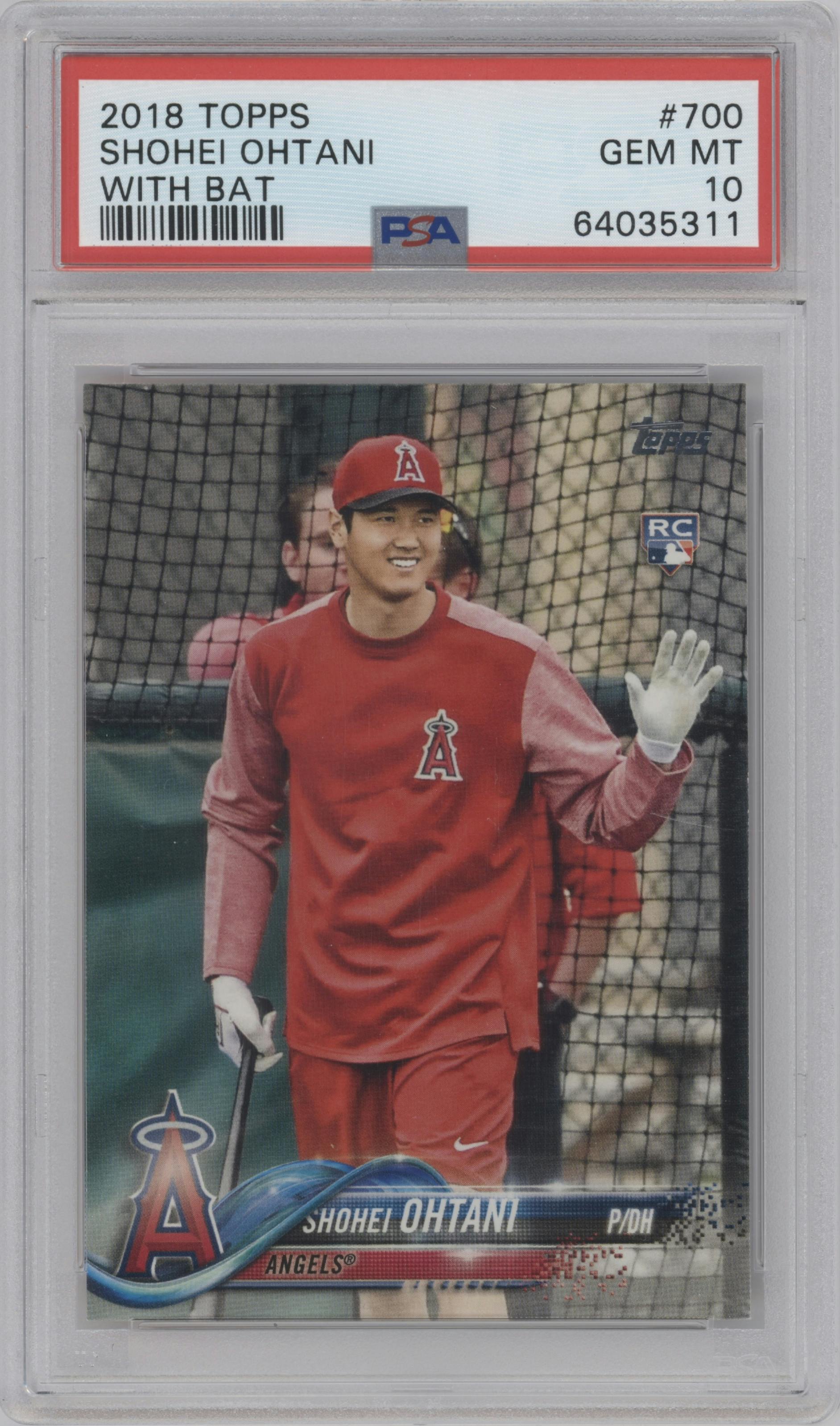 Shohei Ohtani from the 2018 Topps Series 2 set graded by PSA and given an overall grade of 10.