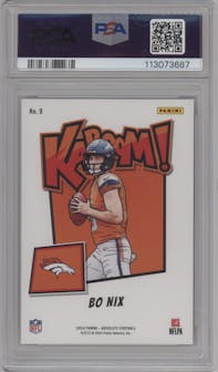 Bo Nix from the 2024 Panini Absolute set graded by PSA and given an overall grade of 9.