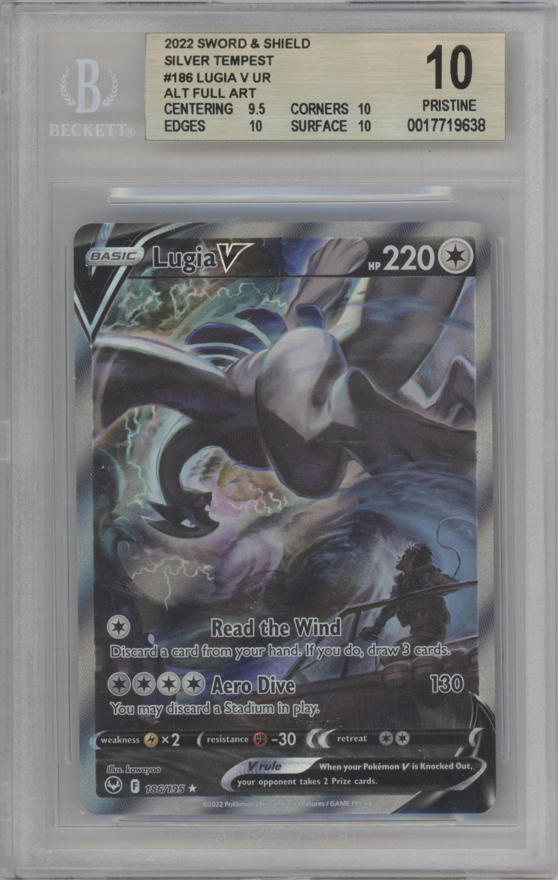 Lugia V from the 2022 Pokemon SWSH set graded by Beckett and given an overall grade of 10.