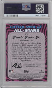 Ronald Acuna Jr. from the 2023 Topps Chrome set graded by PSA and given an overall grade of 9.