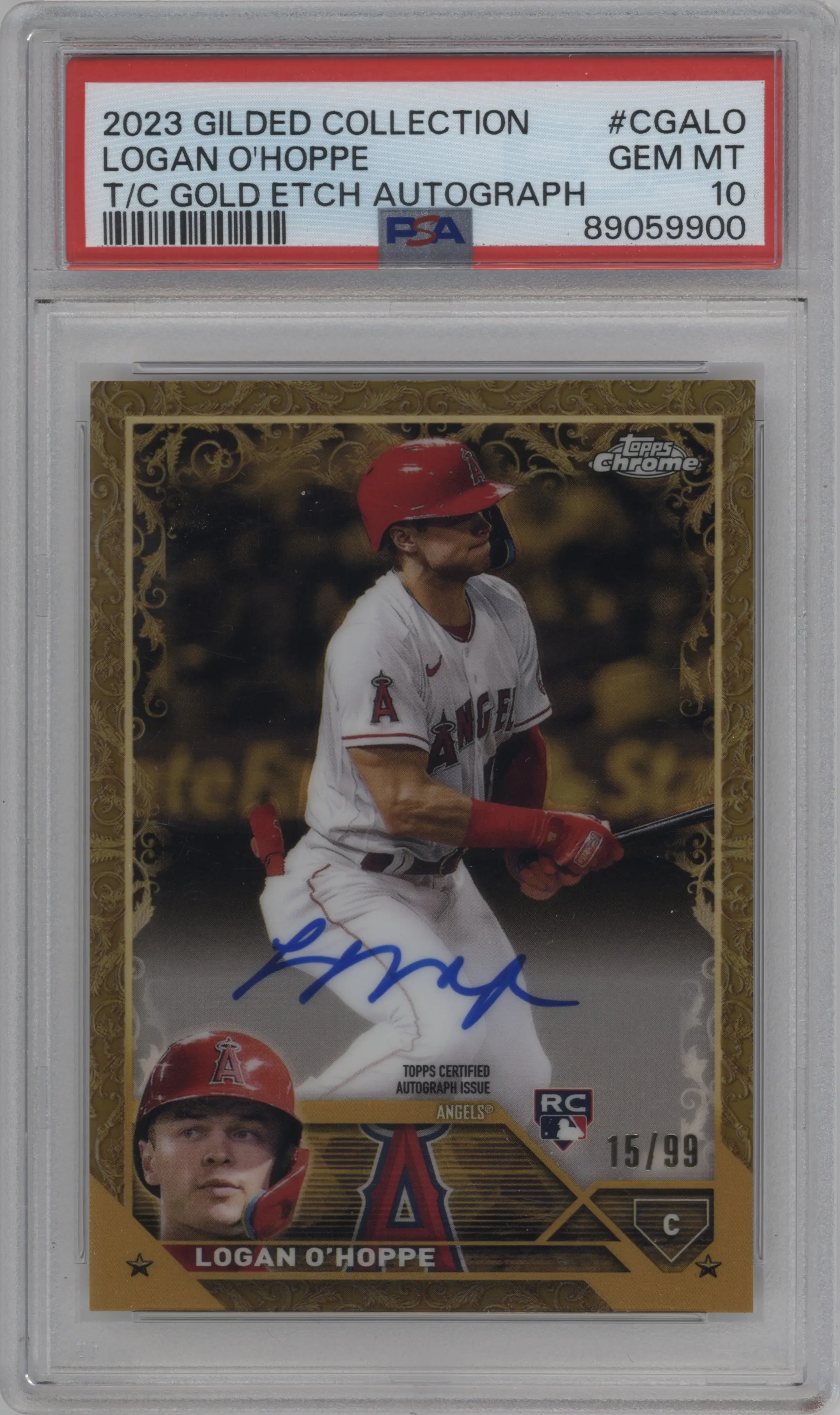 2023 Topps Gilded Collection Gold Etch Auto Logan O'Hoppe PSA 10