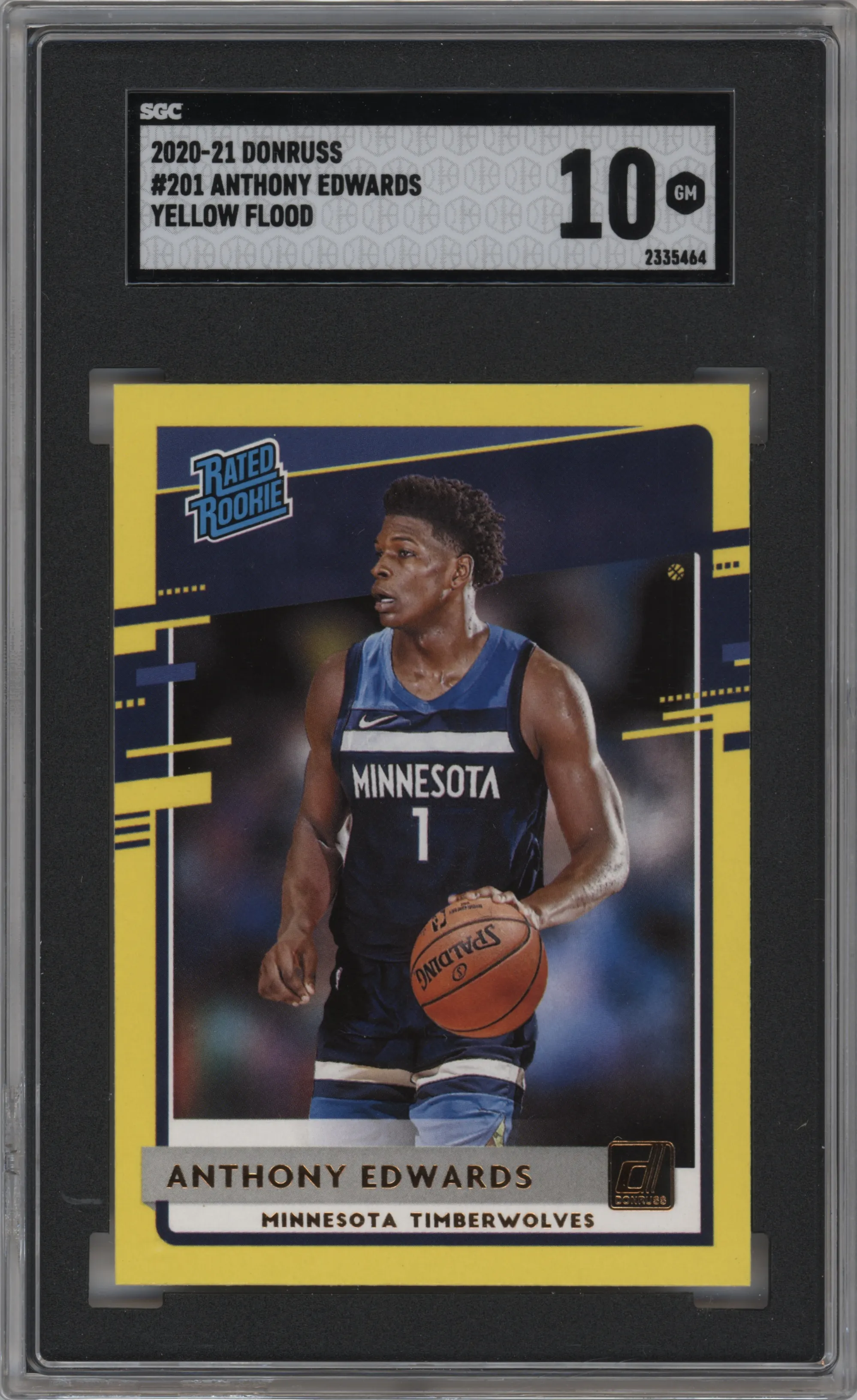 2020 Panini Donruss Rated Rookie Anthony Edwards Yellow Flood SGC 10