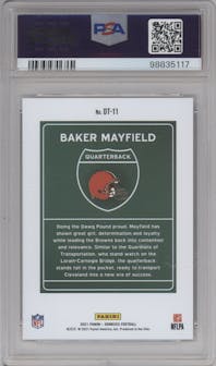 Baker Mayfield from the 2021 Panini Donruss set graded by PSA and given an overall grade of 9.
