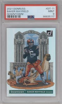 Baker Mayfield from the 2021 Panini Donruss set graded by PSA and given an overall grade of 9.