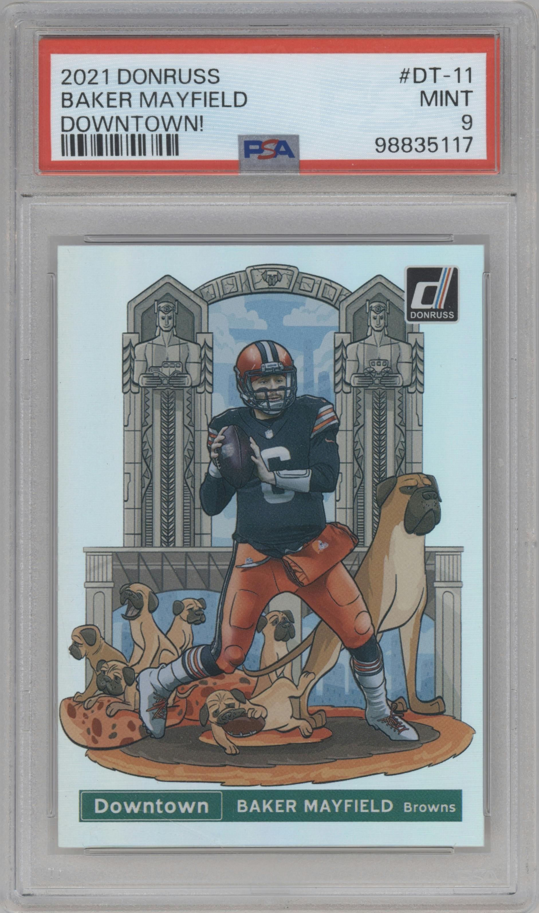 Baker Mayfield from the 2021 Panini Donruss set graded by PSA and given an overall grade of 9.