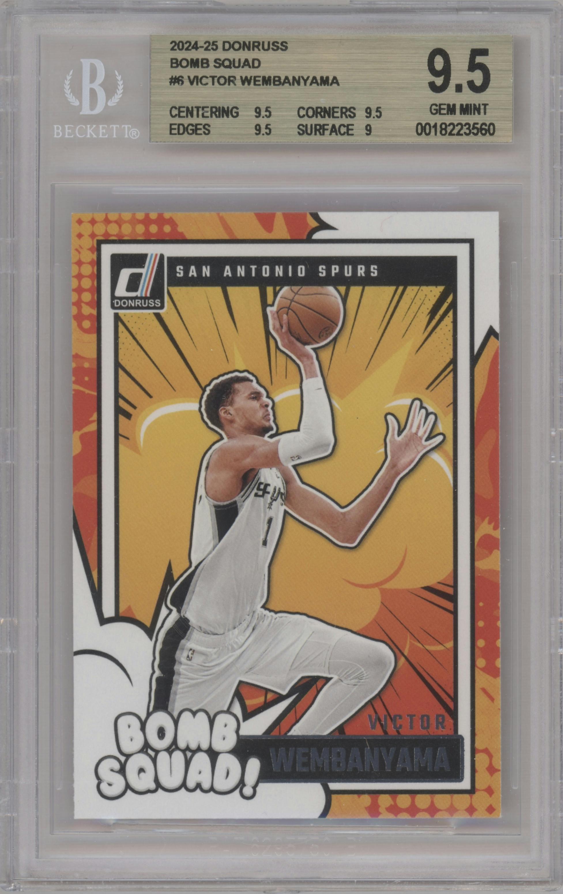 Victor Wembanyama from the 2024-25 Panini Donruss set graded by Beckett and given an overall grade of 9.5.