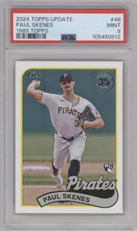 Paul Skenes from the 2024 Topps Update set graded by PSA and given an overall grade of 9.