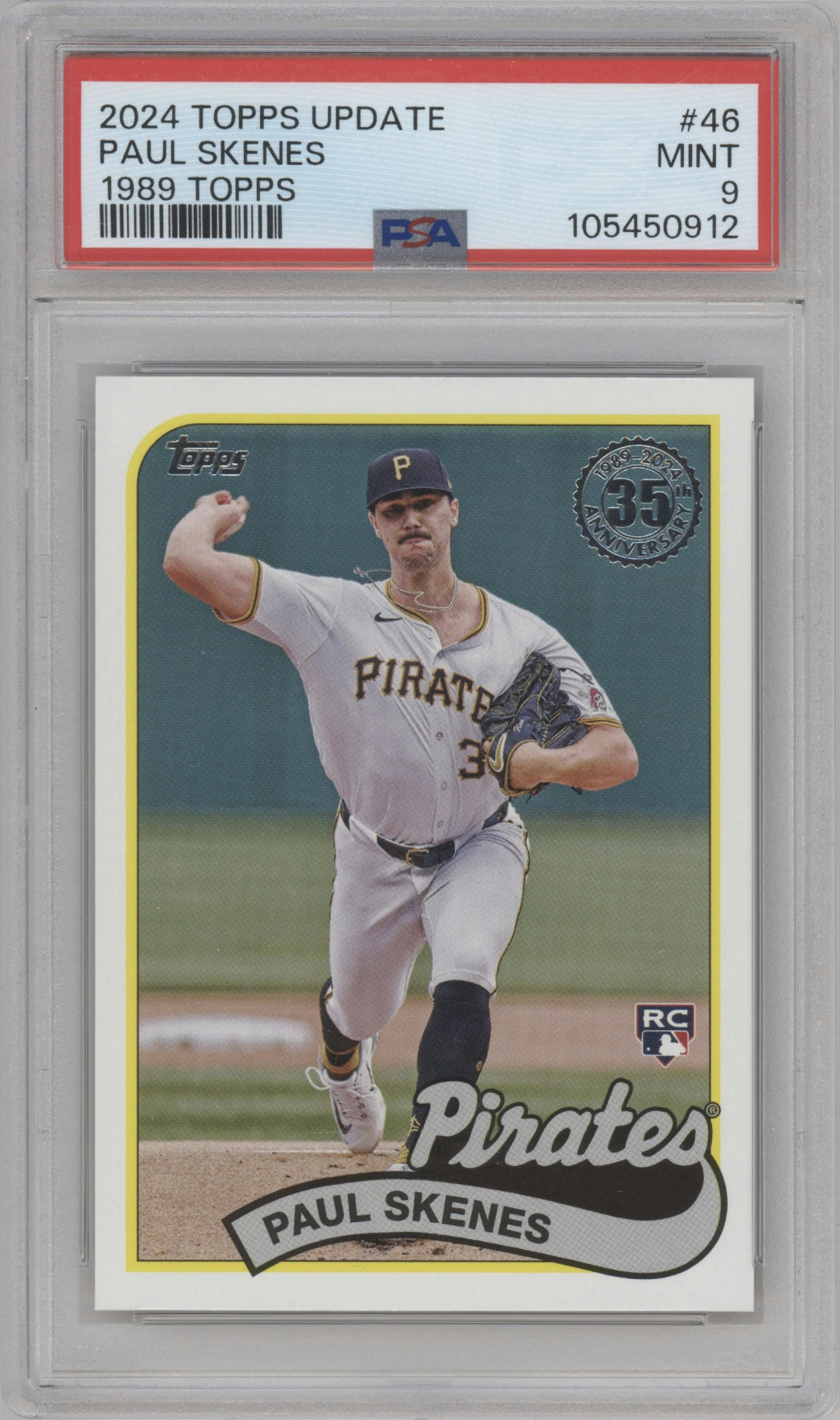 Paul Skenes from the 2024 Topps Update set graded by PSA and given an overall grade of 9.