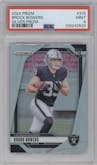 Brock Bowers from the 2024 Panini Prizm set featuring a Silver Prizm parallel graded by PSA and given an overall grade of 9.