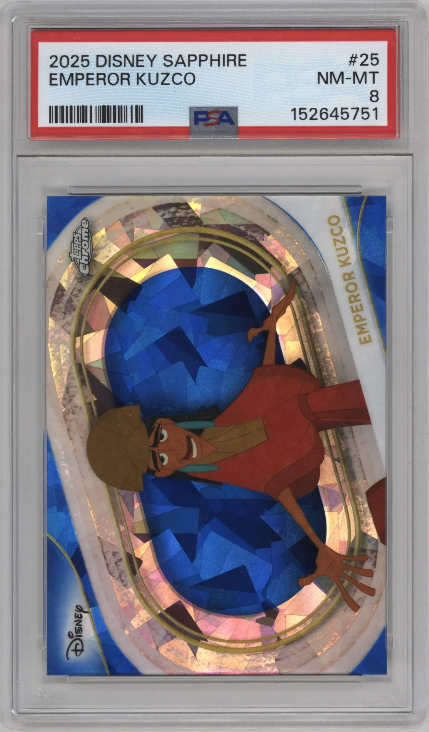 2025 Topps Chrome Sapphire Edition Disney Emperor Kuzco PSA 8