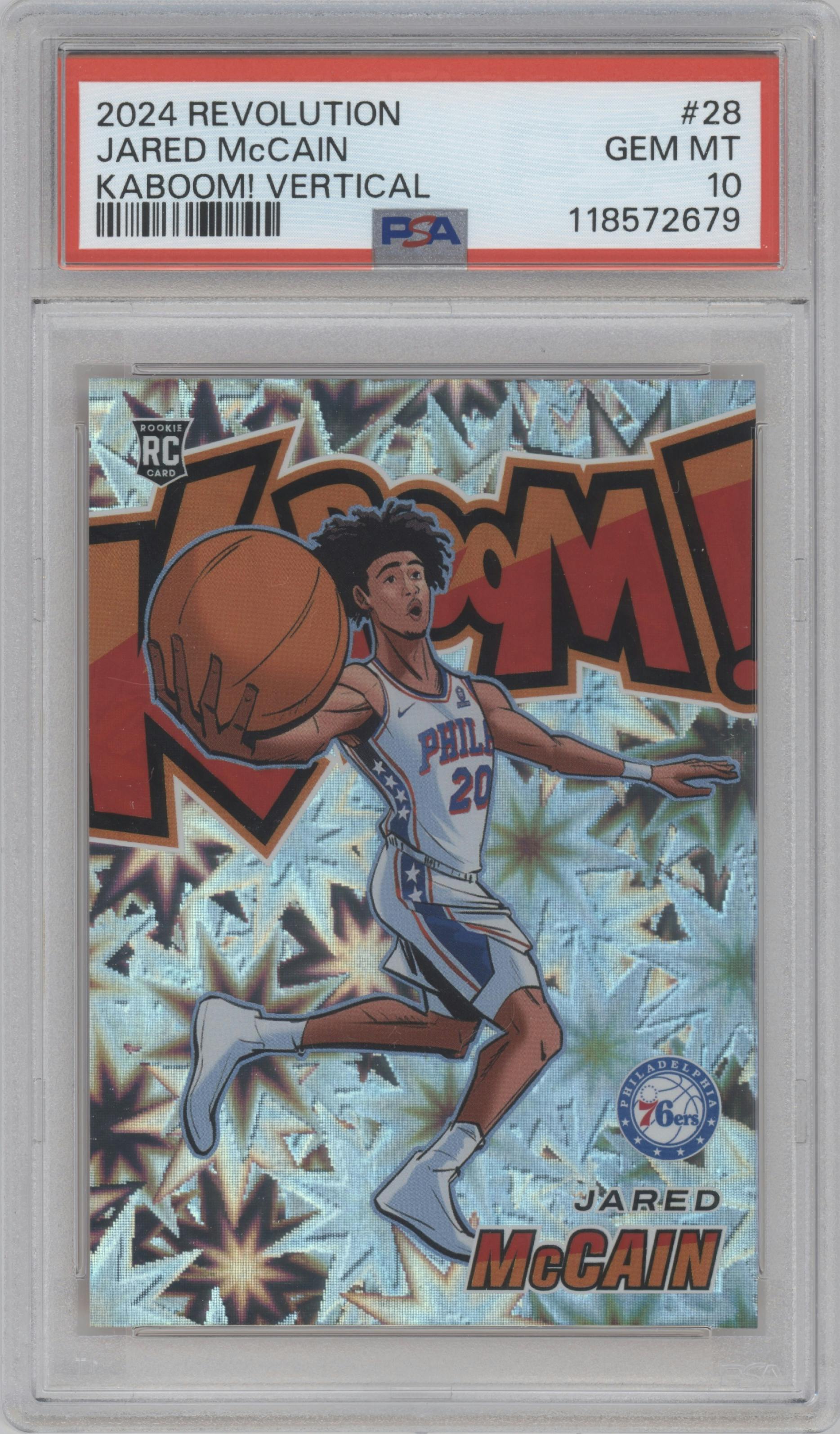 Jared McCain from the 2024-25 Panini Revolution set graded by PSA and given an overall grade of 10.