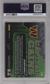 Jayden Daniels from the 2024 Panini Mosaic set featuring a Gold parallel graded by PSA and given an overall grade of 10.