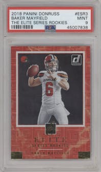 Baker Mayfield from the 2018 Panini Donruss set graded by PSA and given an overall grade of 9.