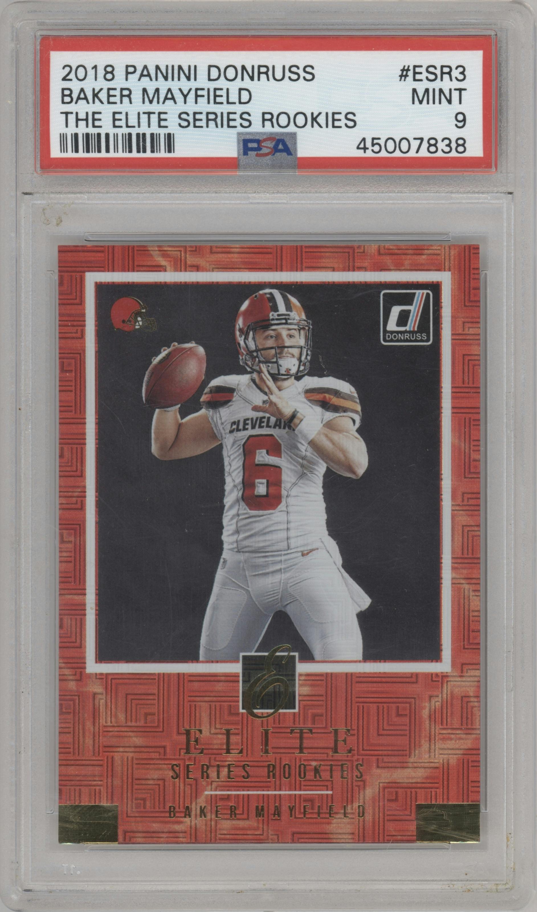 Baker Mayfield from the 2018 Panini Donruss set graded by PSA and given an overall grade of 9.