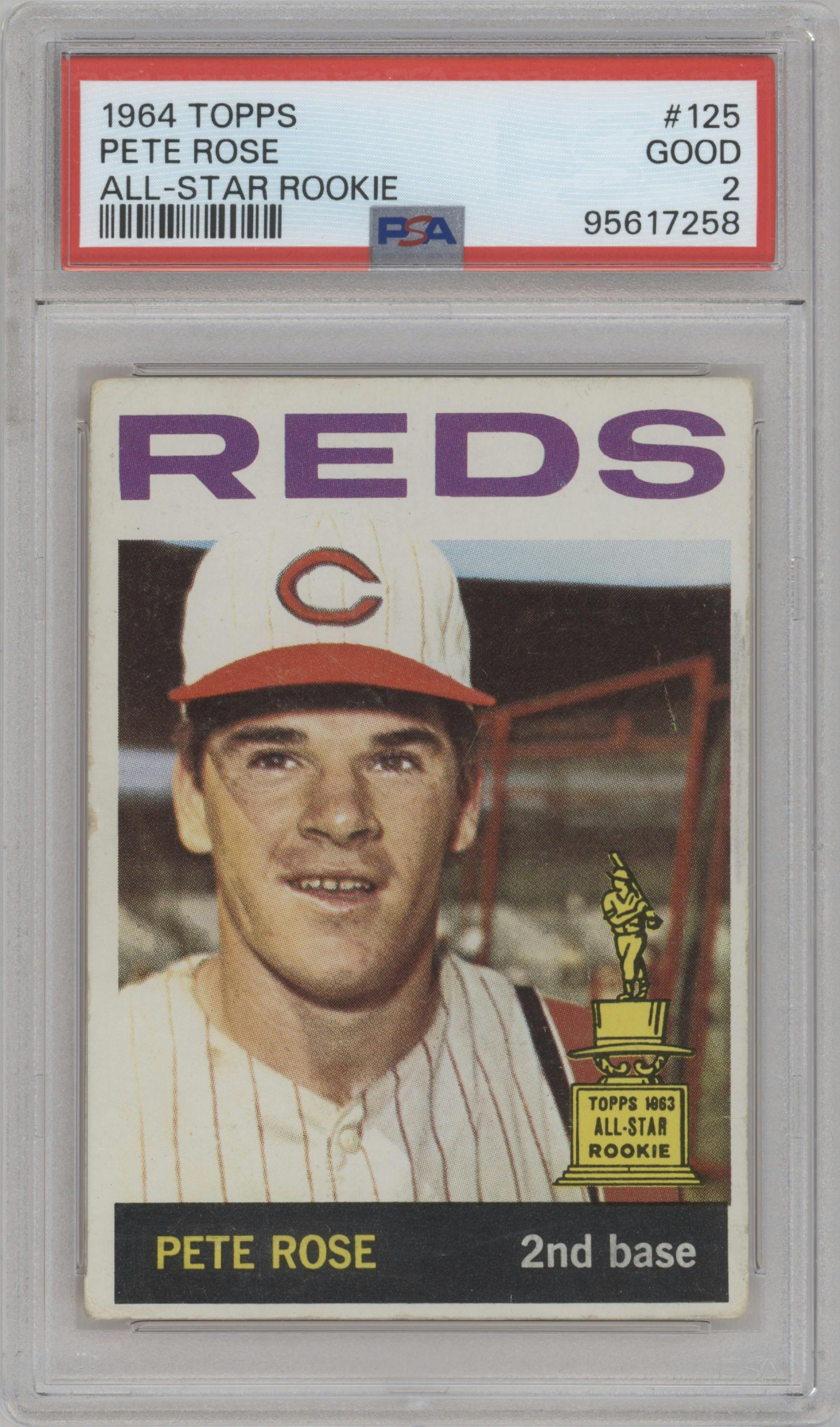 Pete Rose from the 1964 Topps set graded by PSA and given an overall grade of 2.