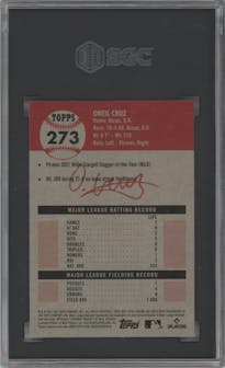 Oneil Cruz from the 2022 Topps Chrome Platinum Anniversary set featuring a Black & White Mini-Diamond parallel graded by SGC and given an overall grade of 10.