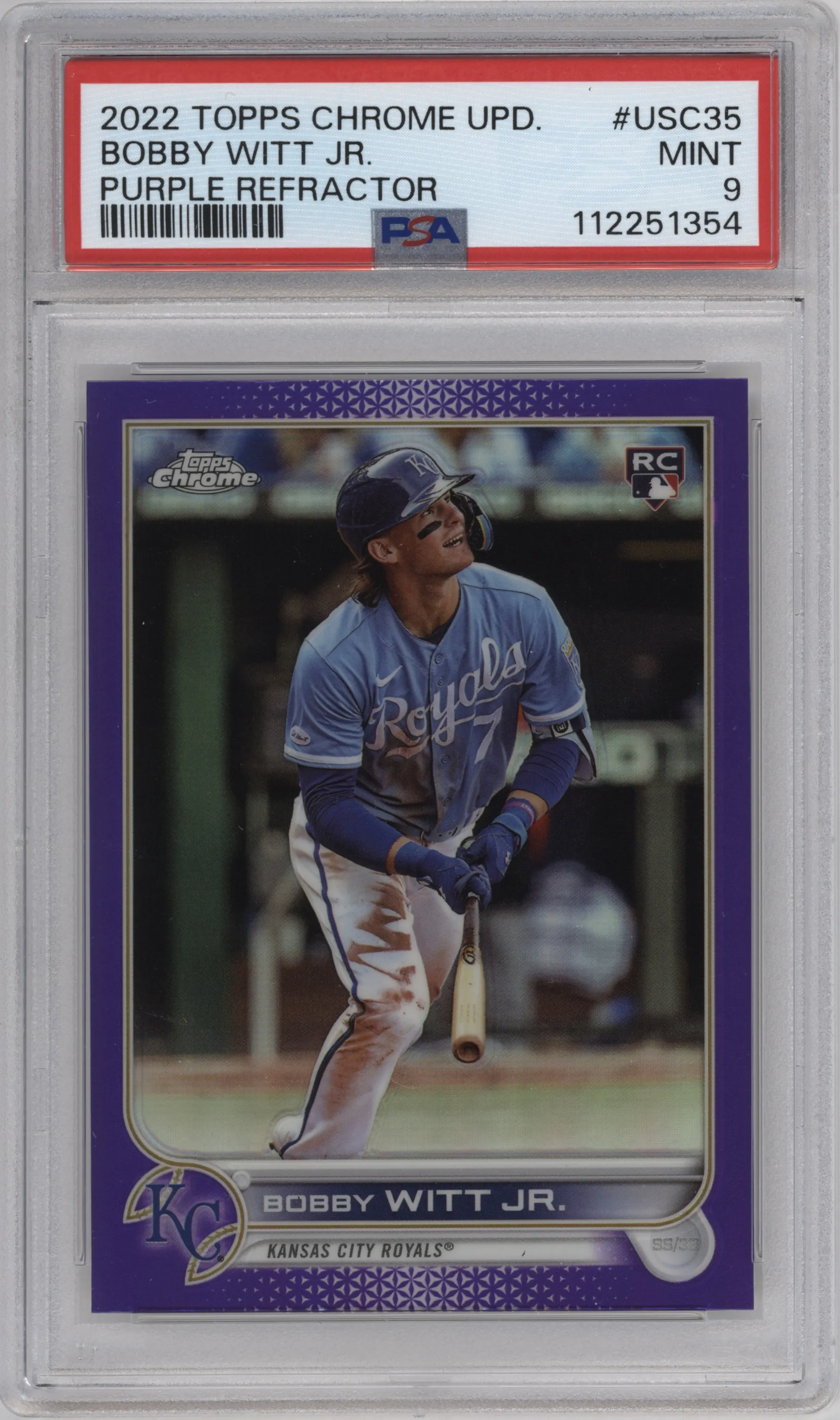2022 Topps Chrome Update Bobby Witt Jr. Purple Refractor #USC35 PSA 9