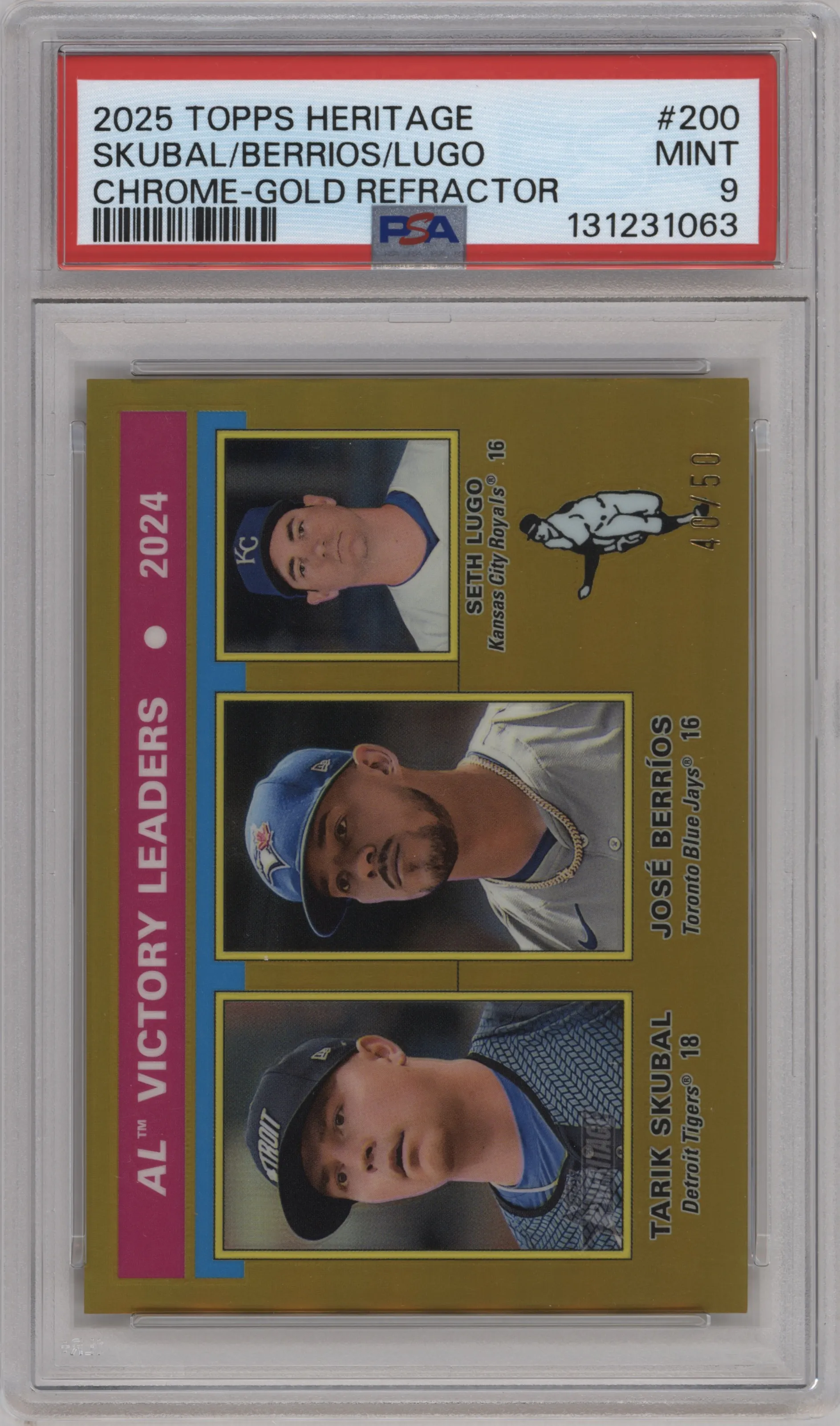 2025 Topps Heritage Lugo/Berrios/Skubal Gold Refractor PSA 9