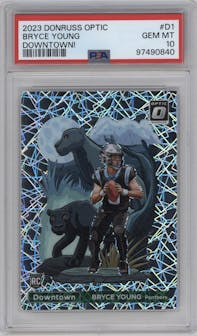 Bryce Young from the 2023 Donruss Optic set graded by PSA and given an overall grade of 10.