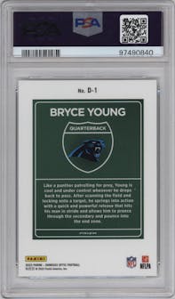 Bryce Young from the 2023 Donruss Optic set graded by PSA and given an overall grade of 10.