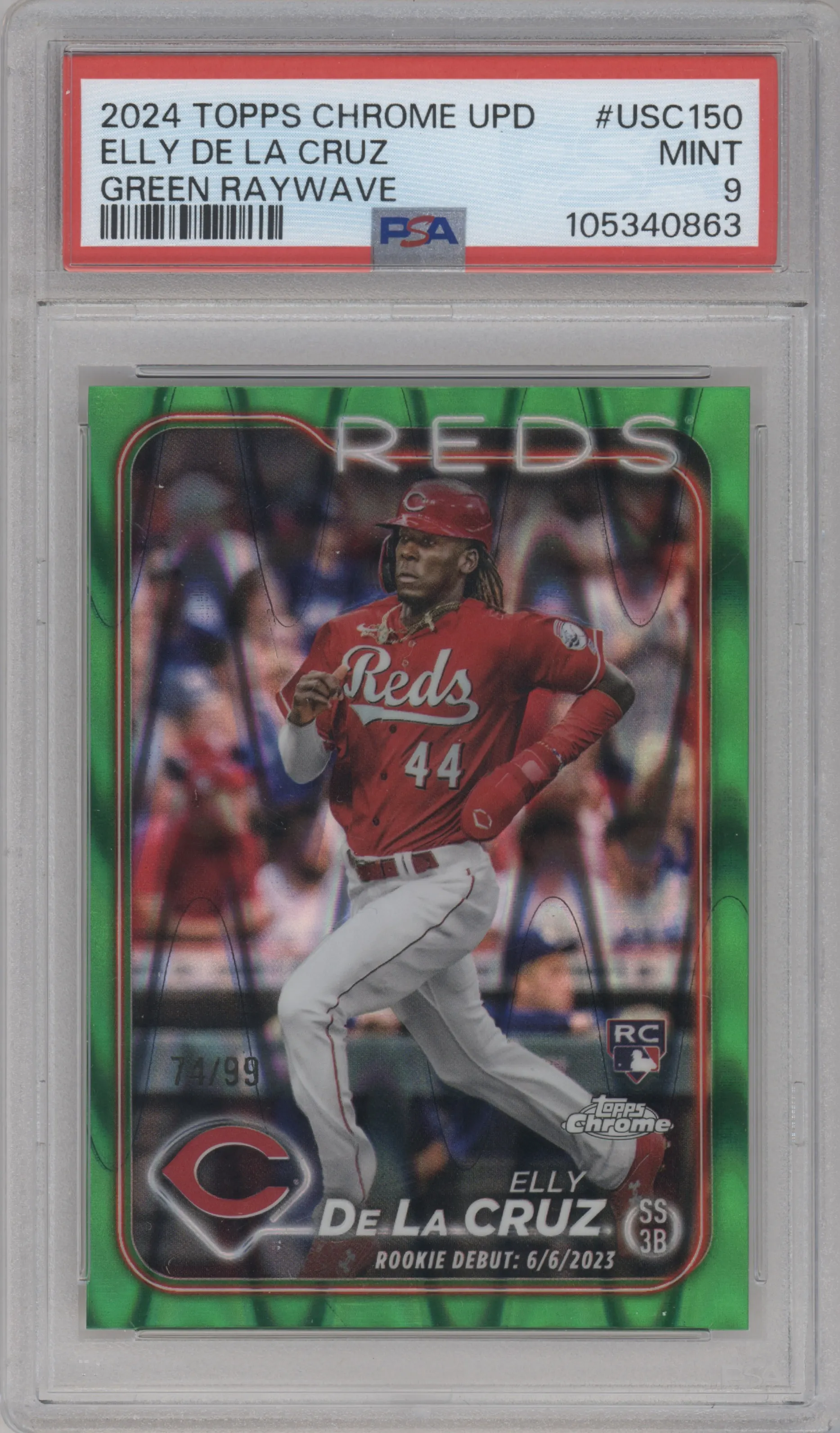 2024 Topps Chrome Update Elly De La Cruz Green RayWave Refractors #USC150 PSA 9