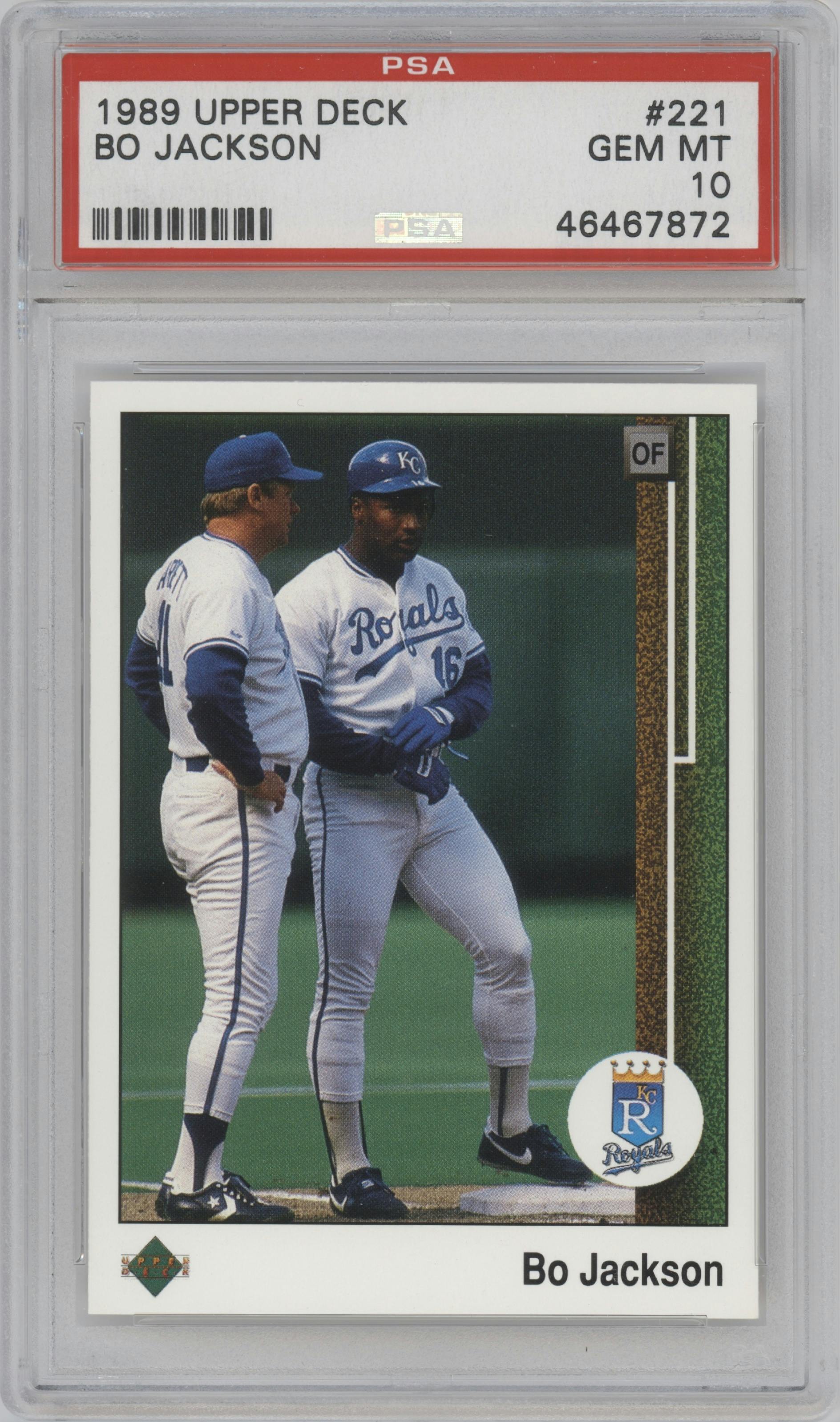 Bo Jackson from the 1989 Upper Deck set graded by PSA and given an overall grade of 10.