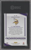 J.J. McCarthy from the 2024 Panini Donruss Elite set featuring a Purple parallel graded by SGC and given an overall grade of 9.
