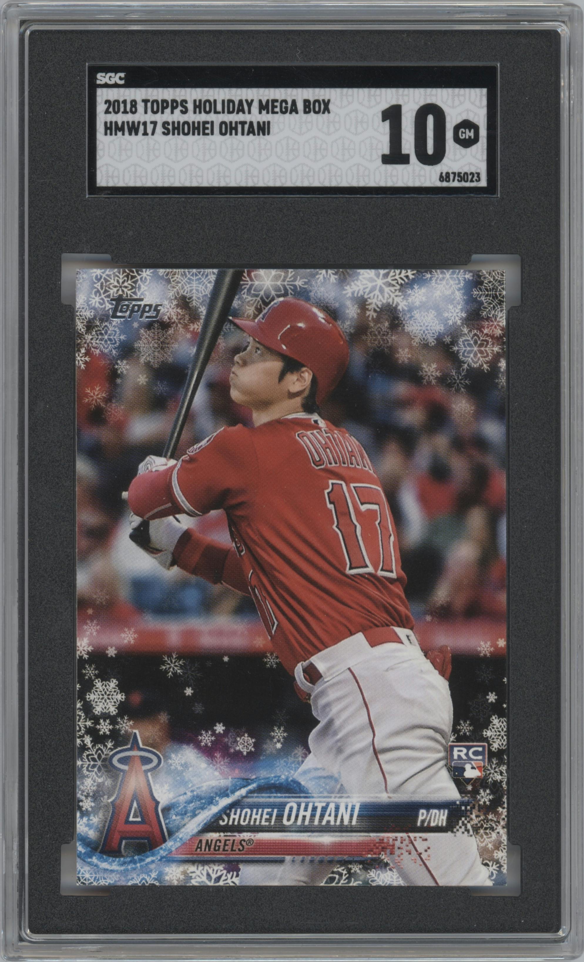 Shohei Ohtani from the 2018 Topps Holiday set graded by SGC and given an overall grade of 10.