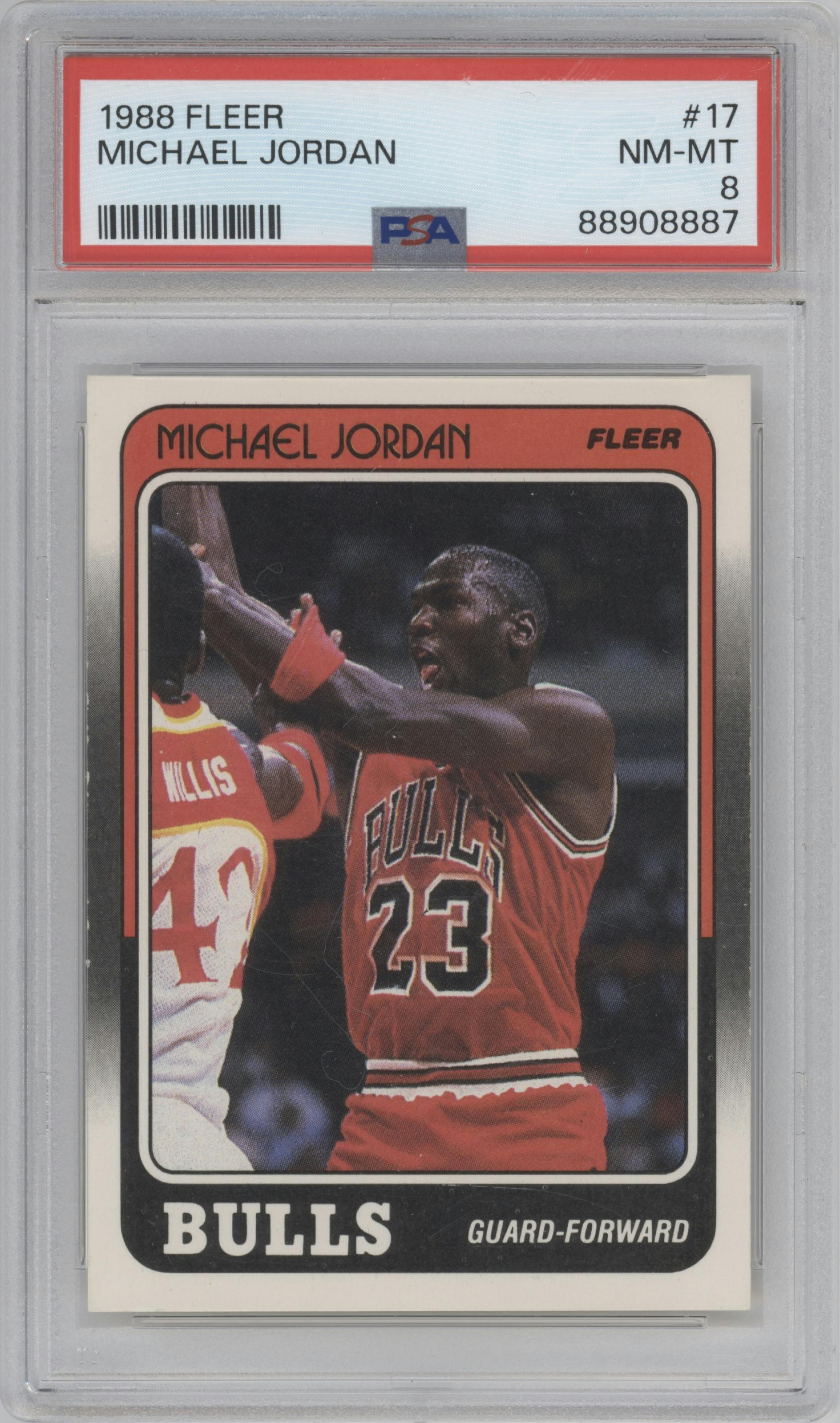 Michael Jordan from the 1988-89 Fleer set graded by PSA and given an overall grade of 8.