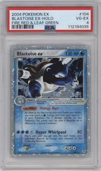 Blastoise ex from the 2004 Pokemon EX set graded by PSA and given an overall grade of 4.