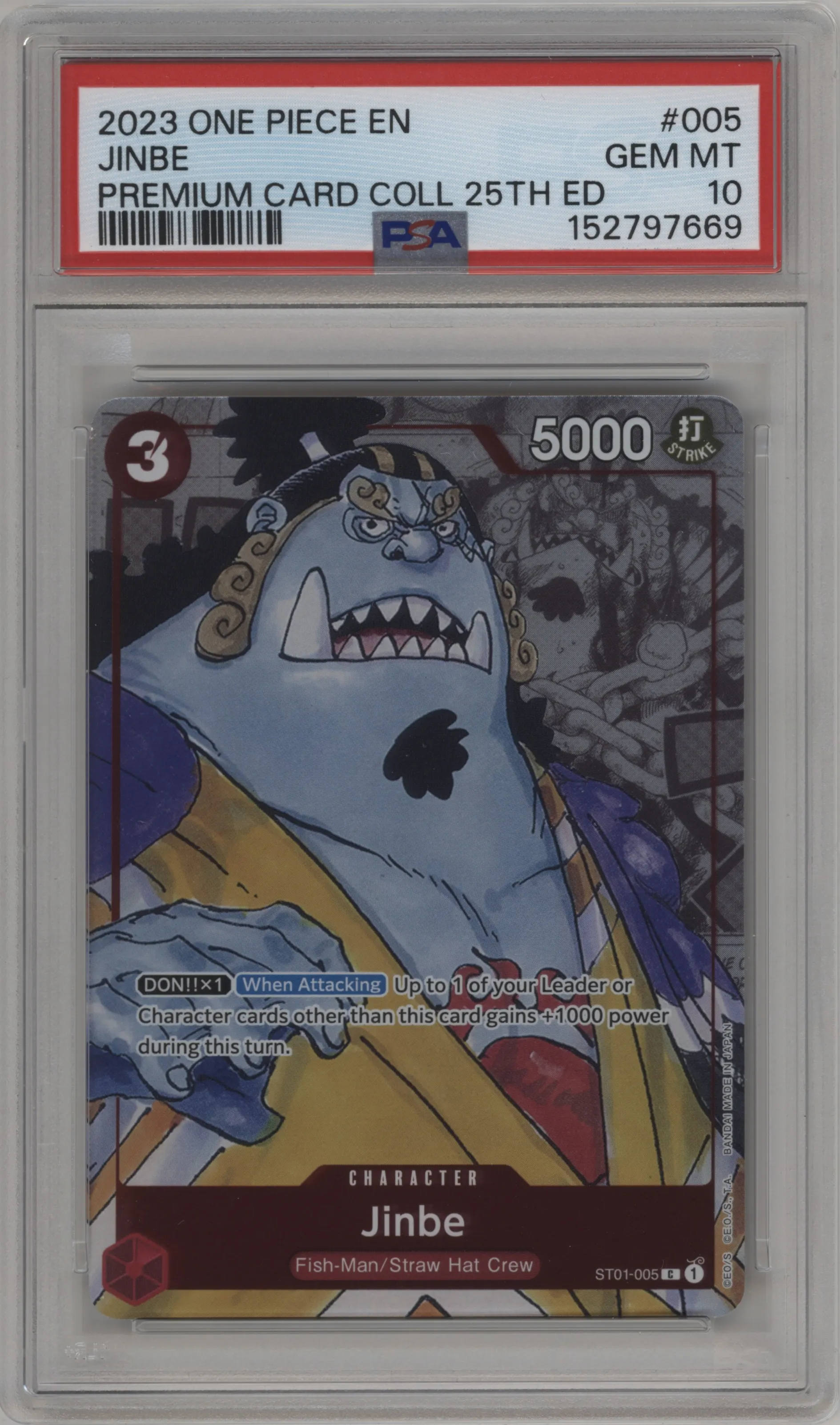 2023 One Piece Premium Collection 25th Ed. Jinbe PSA 10