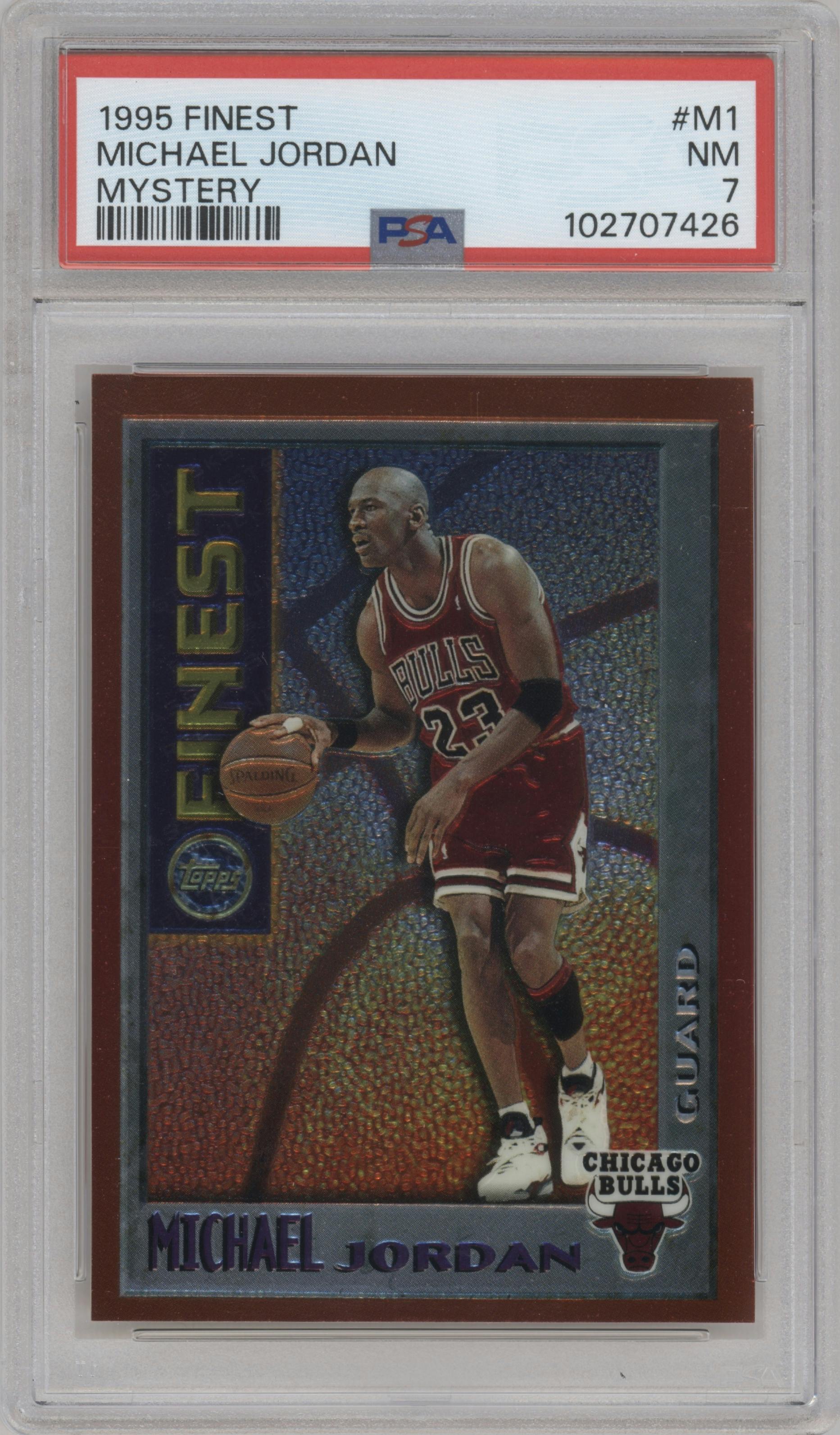 Michael Jordan from the 1995-96 Topps Finest set graded by PSA and given an overall grade of 7.