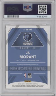 Ja Morant from the 2019-20 Panini Donruss Optic set featuring a Choice parallel graded by PSA and given an overall grade of 10.
