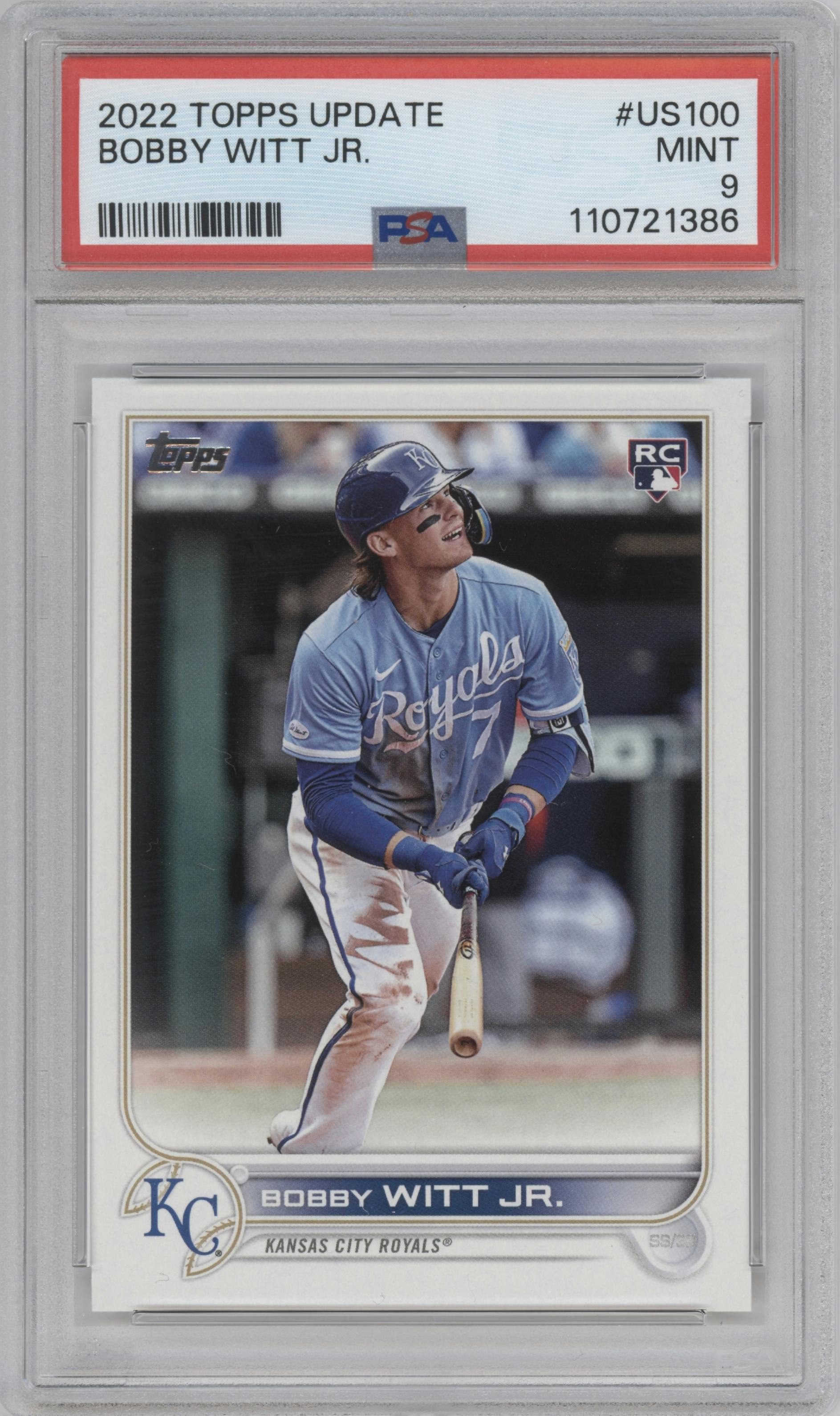Bobby Witt Jr. from the 2022 Topps Update  set graded by PSA and given an overall grade of 9.