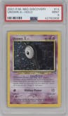 Unown A from the 2001 Pokemon Neo Genesis set graded by PSA and given an overall grade of 9.