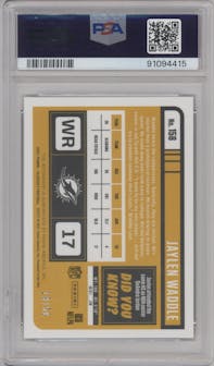 Jaylen Waddle from the 2021 Panini Classics set featuring a Gold parallel graded by PSA and given an overall grade of 10.