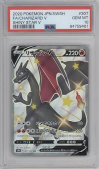 Charizard V from the 2020 Pokemon SWSH JPN set graded by PSA and given an overall grade of 10.